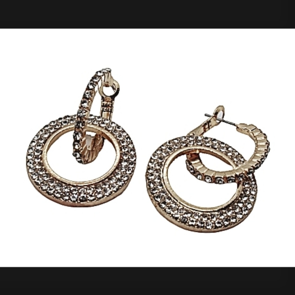 Modernist Gold Pave Crystal Circle Drop Earrings